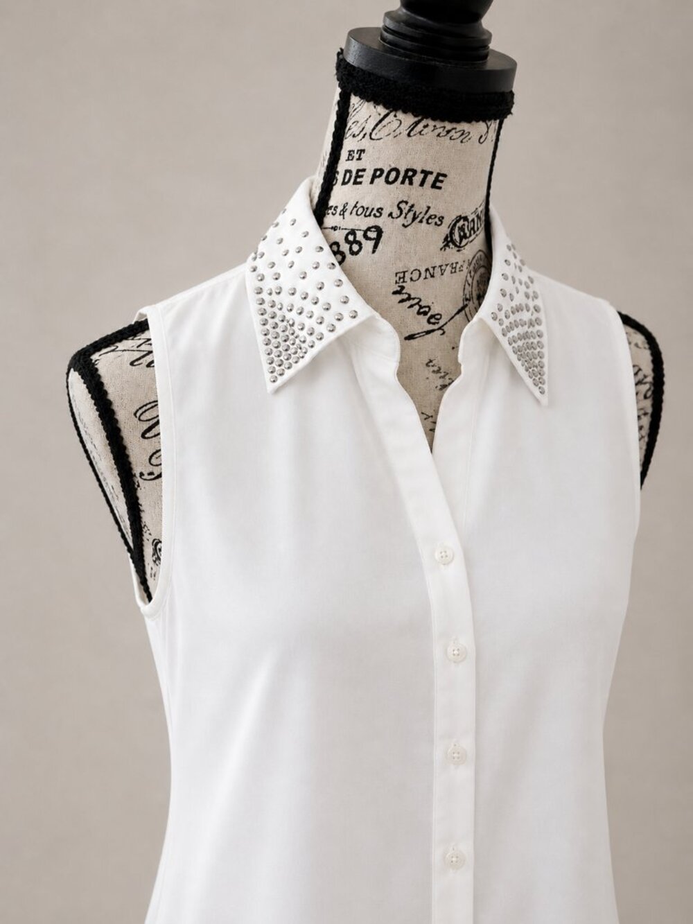 Spence White Blouse with Embellished Collar